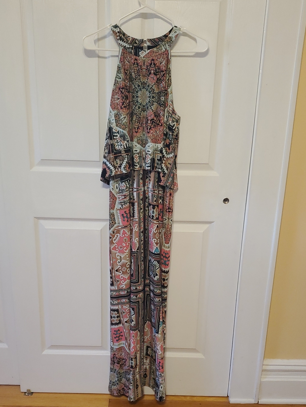 Printed Halter Maxi Dress in Pink and Cream